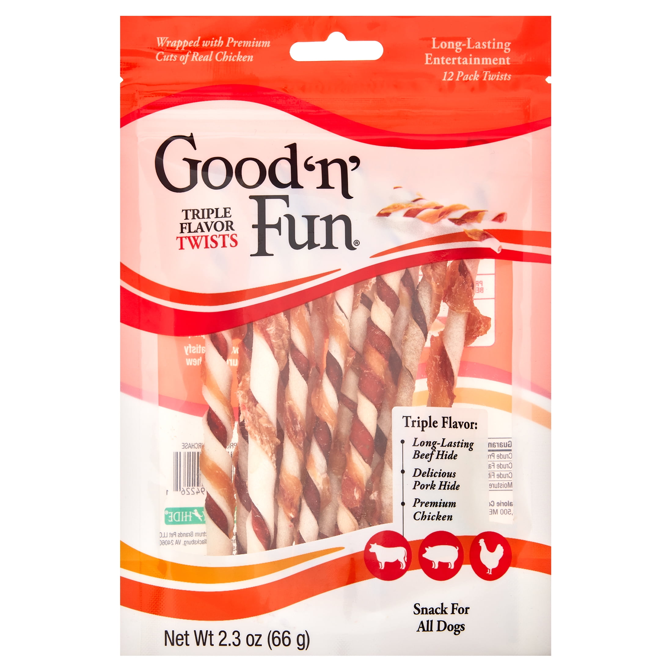 Good ‘n’ Fun Triple Flavor Twists Snack for All Dogs, Rawhide Chews