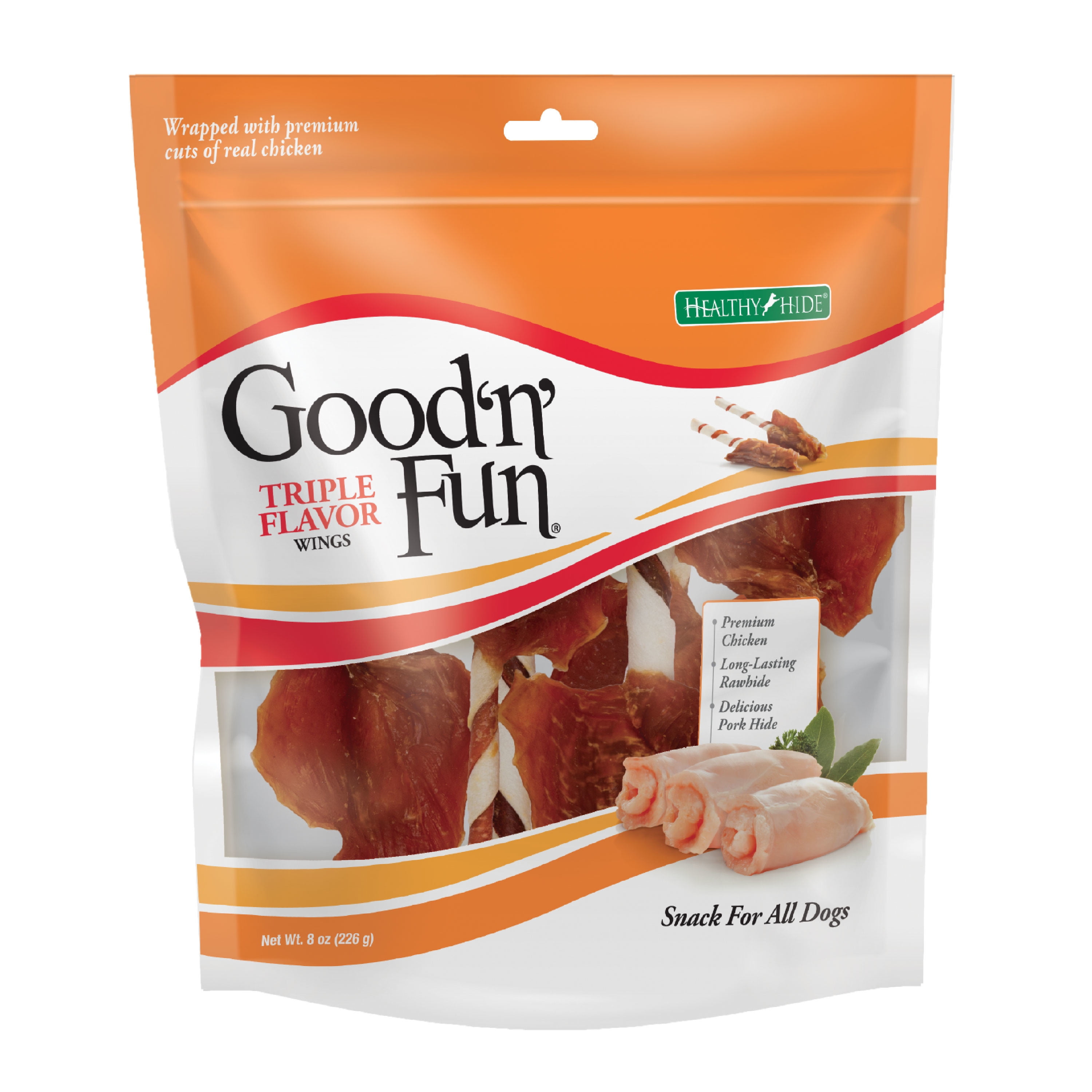 Good 'n' Fun Triple Flavor Wings, Beef Hide Rawhide Dog Chews, 8 Oz ...