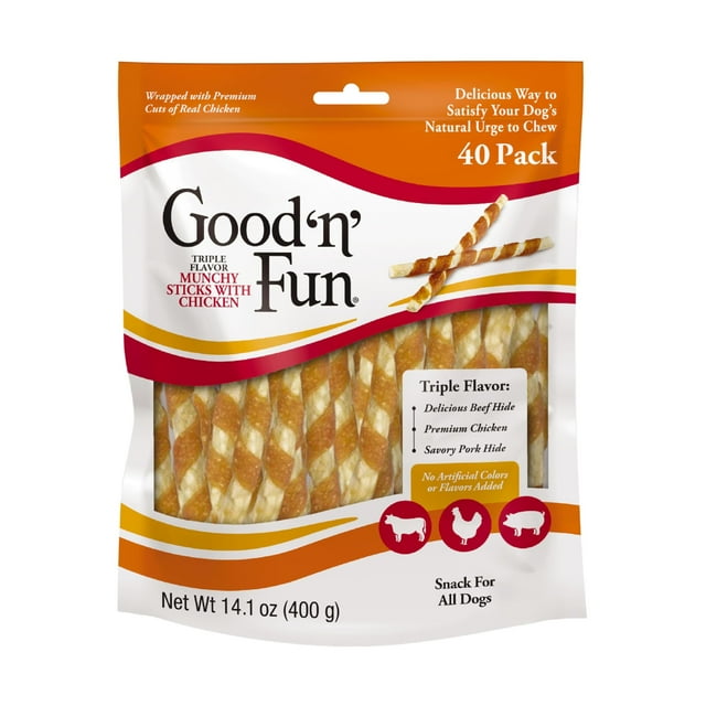 Good 'n' Fun Triple MMF7 Flavor Munchy Sticks Chews for Dogs, 40 Count