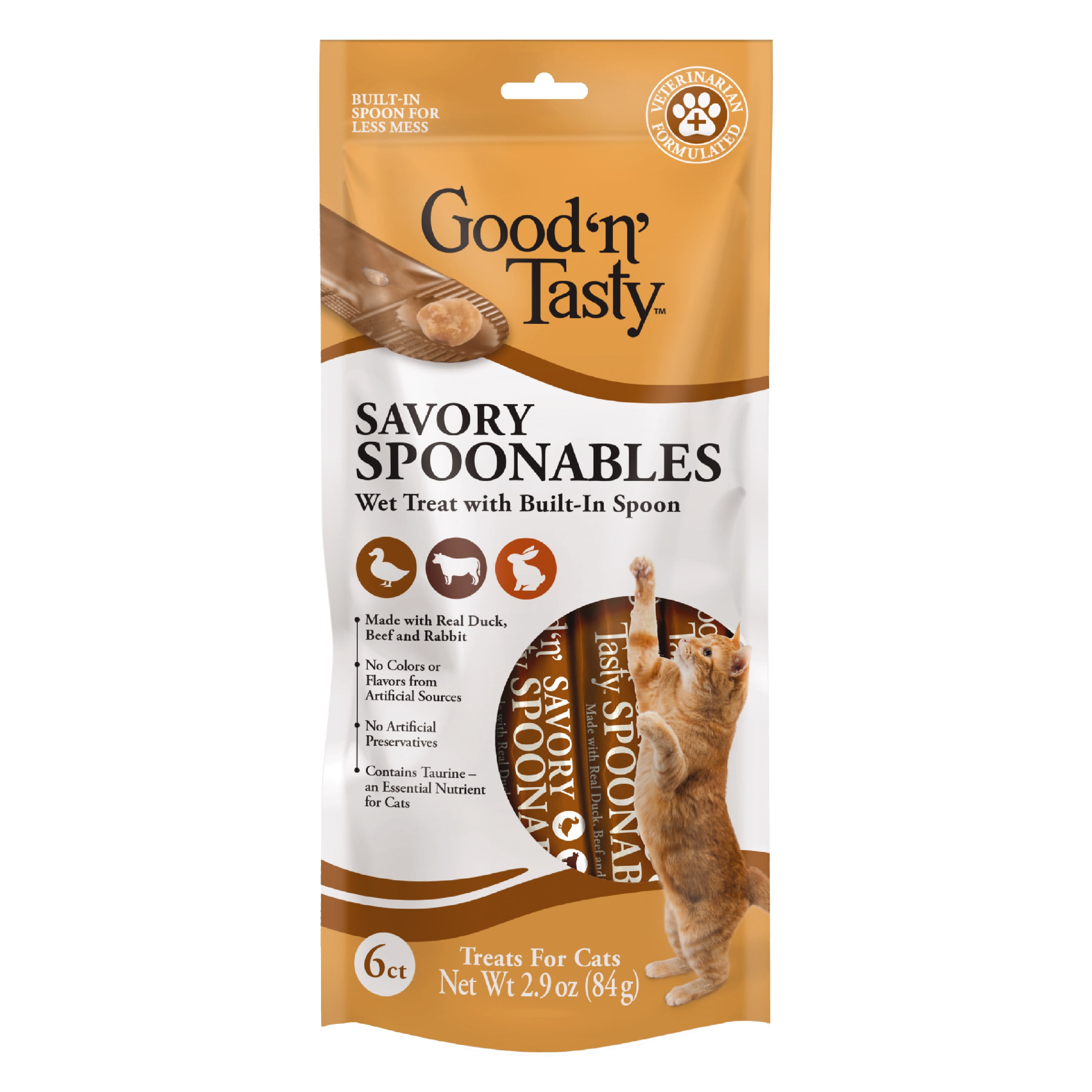 Good 'n' Tasty Savory Spoonables Lickable Wet Treats for Cats, with Duck, Beef and Rabbit, 6 Count