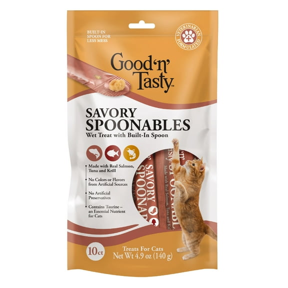 Good 'n' Tasty Savory Spoonables Lickable Wet Treats for Cats, with Salmon, Tuna & Krill, 10 Count