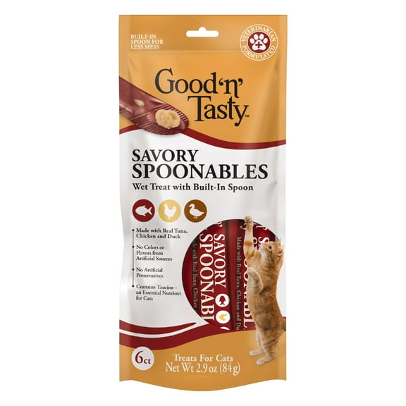 Good 'n' Tasty Savory Spoonables Lickable Wet Treats for Cats, Tuna, Chicken and Duck, 6 Count