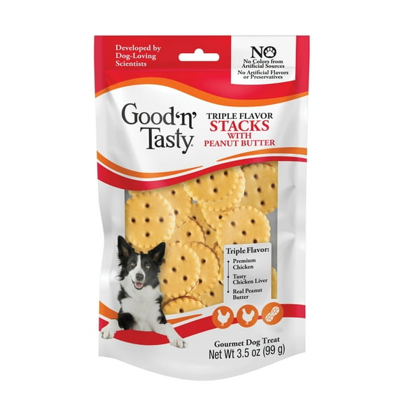 Good ‘n’ Tasty Triple Flavor Stacks, Treats for All Dogs with Chicken and Peanut Butter, 3.5 oz