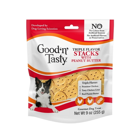 Good ‘n’ Tasty Triple Flavor Stacks, Treats for All Dogs with Chicken and Peanut Butter, 9 oz
