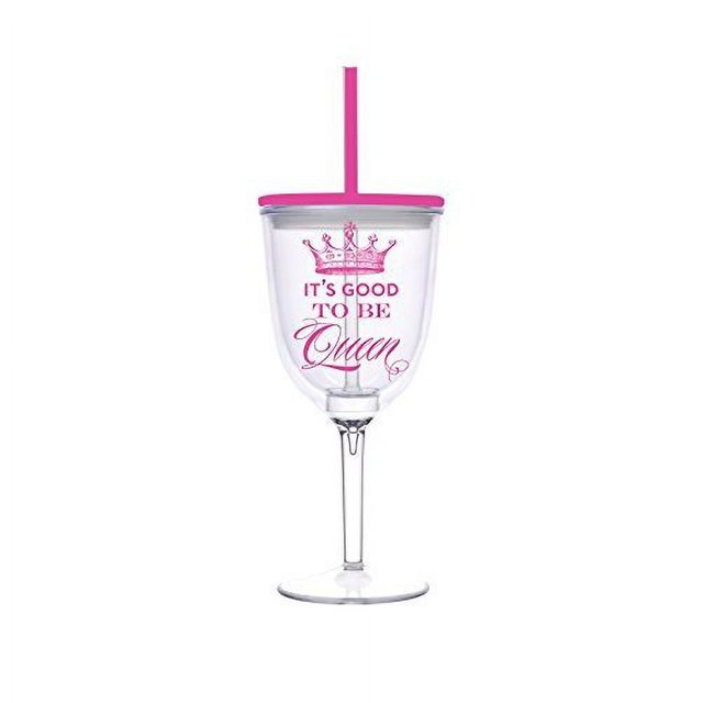 Good to Be Queen Insulated Acrylic Wine Glass Lid Straw 13 oz by Slant