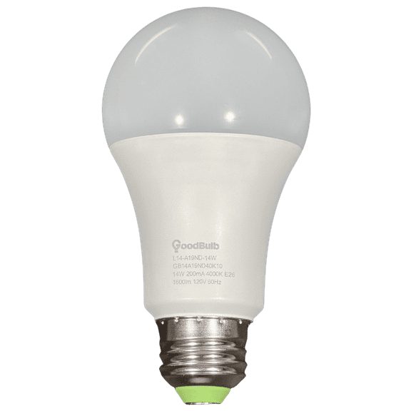 Goodbulb 100w Cool White Led A19- 14 Watt Non Dimmable Rugged Condition -4000k -2yr Warranty 10-pack