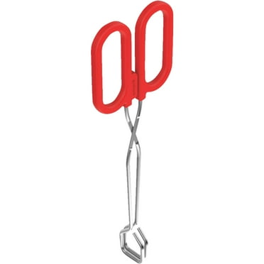 GoodCook 10" Chrome Plated Kitchen Loop Tongs, Silver/Red