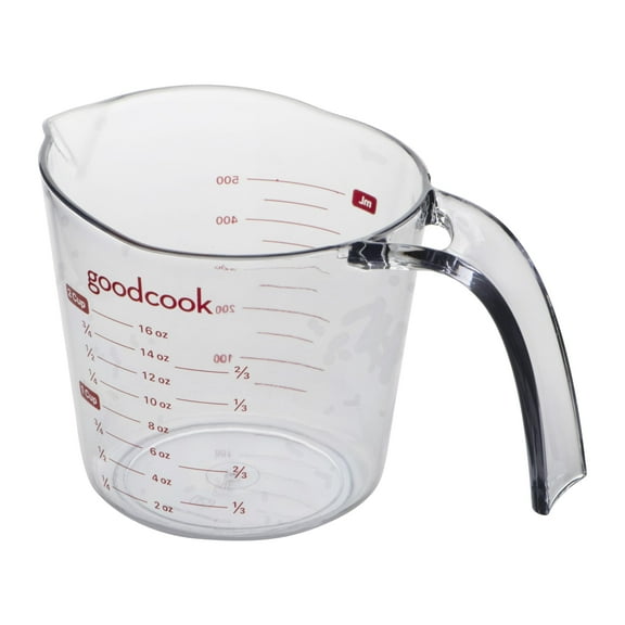 Measuring Cup, Plastic, Measures Liquid with Ounces and Mililiters, Goodcook,  Clear Kitchenware