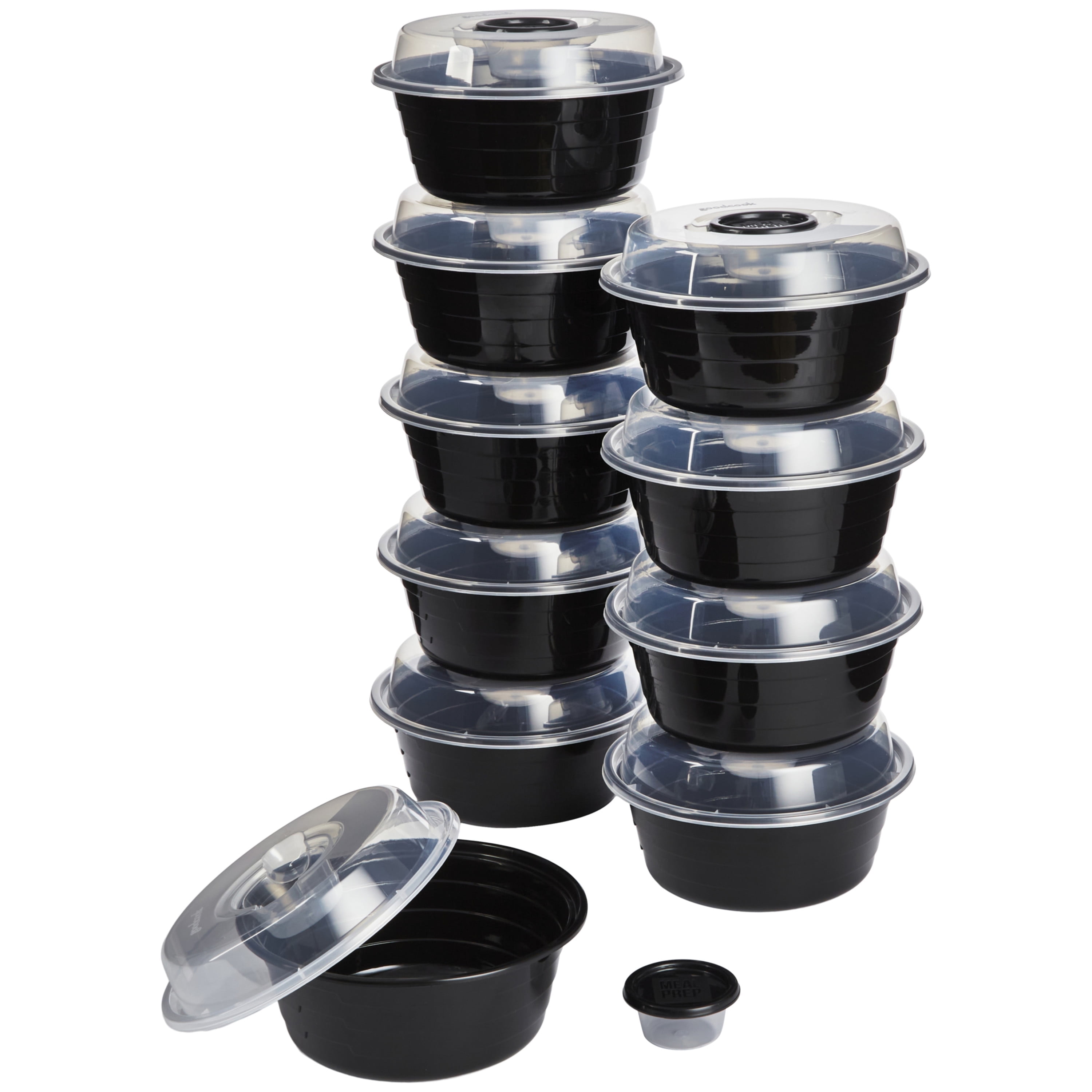 4-Cup Meal Prep Bowls with Lids and Dressing Cup, Set of 10