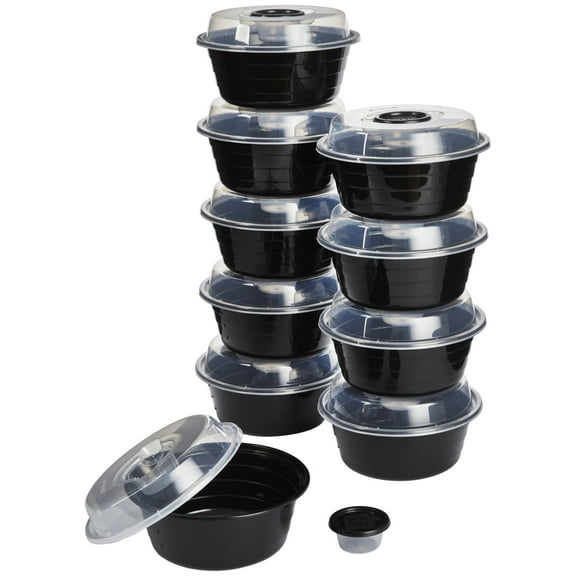 GoodCook 4-Cup Meal Prep Bowls Set with Lids and Dressing Cup, Microwavable Food Storage Containers for Meal Prepping, Set of 10, Black