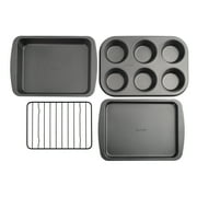 GoodCook 4-Piece Nonstick Steel Toaster Oven Set with Sheet Pan, Rack, Cake Pan, and Muffin Pan, Gray