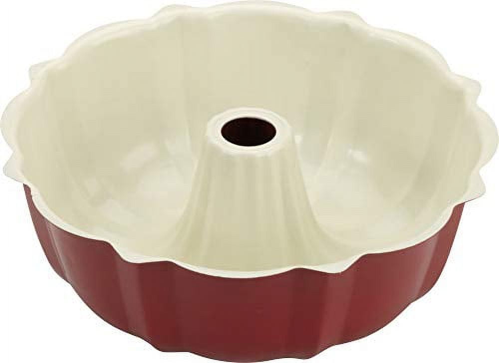 Red and White Nonstick Aluminum Fluted Bundt Cake Pan