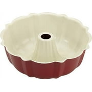 GoodCook 9.5 Inch Round Carbon Steel Nonstick Fluted Cake Pan, Red/White