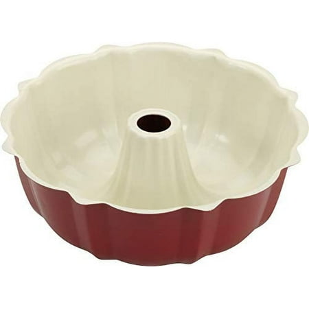 GoodCook 9.5 Inch Round Carbon Steel Nonstick Fluted Cake Pan, Red/White