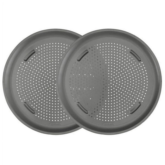 GoodCook AirPerfect 15.75'' Insulated Nonstick Carbon Steel Pizza Pan with Holes, 2-Pack, Gray