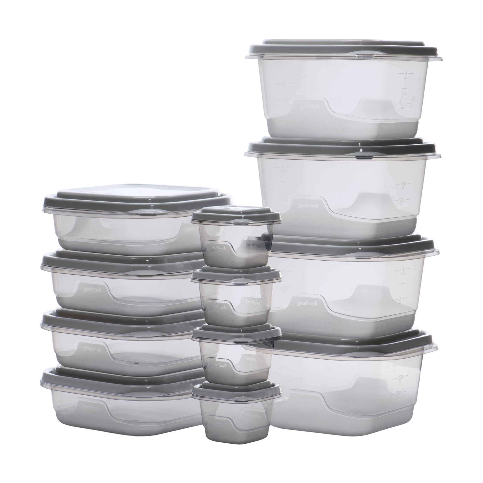 GoodCook EveryWare Set of 12 BPA-Free Food Storage Containers with Lids, 24 Pieces Total, Clear/Grey