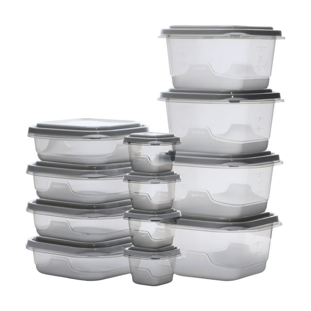 GoodCook EveryWare Set of 12 BPA-Free Food Storage Containers with Lids, 24 Pieces Total, Clear/Grey