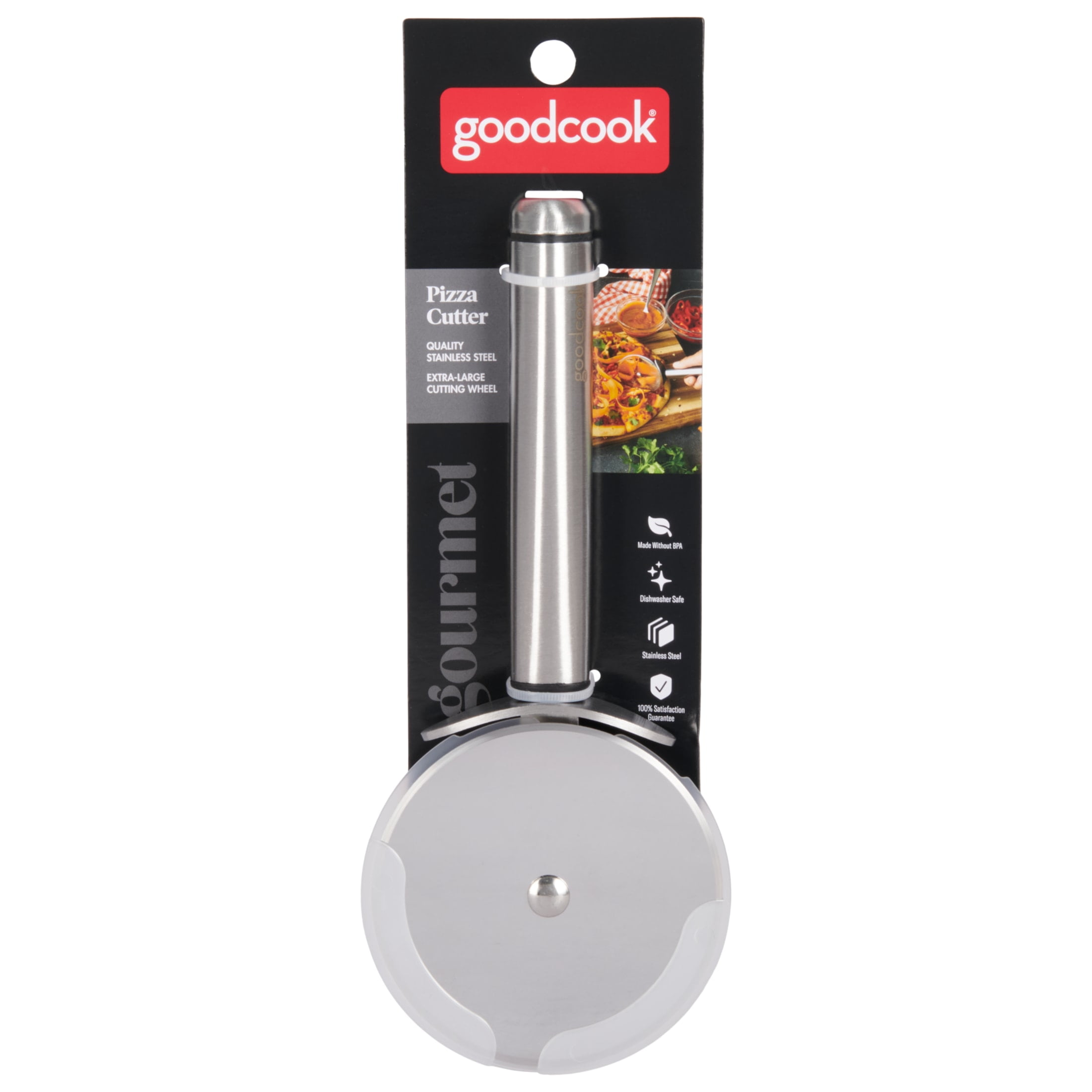 GoodCook Gourmet Pizza Cutter Stainless Steel Wheel Diamond Shaped Ergonomic Handle Protective Cover