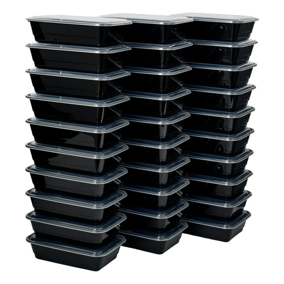 GoodCook Meal Prep Rectangle Single Compartment Food Storage Plastic, 30 Units, Black, BPA Free