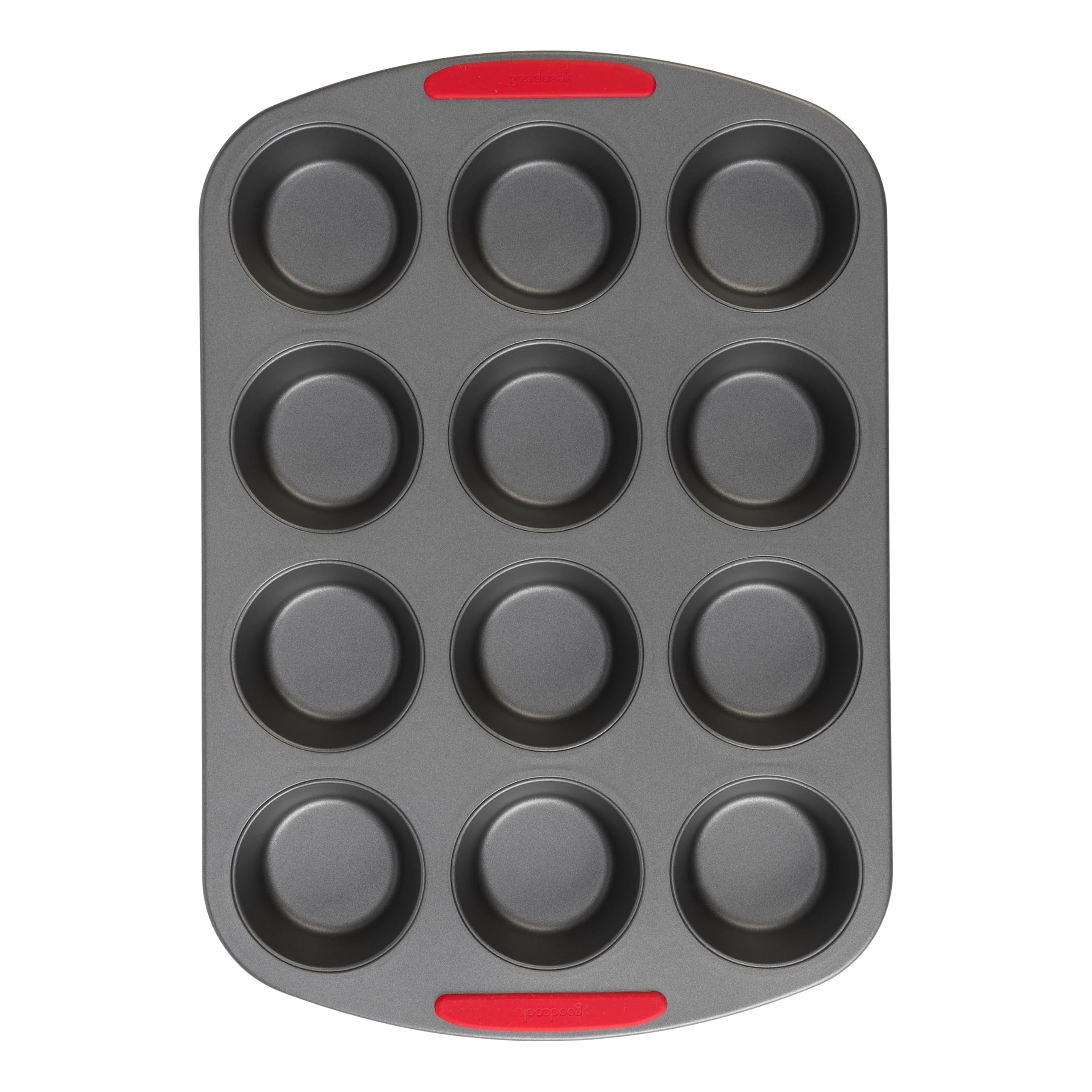 Gray Nonstick 12-Cup Steel Muffin Pan with Silicone Grips
