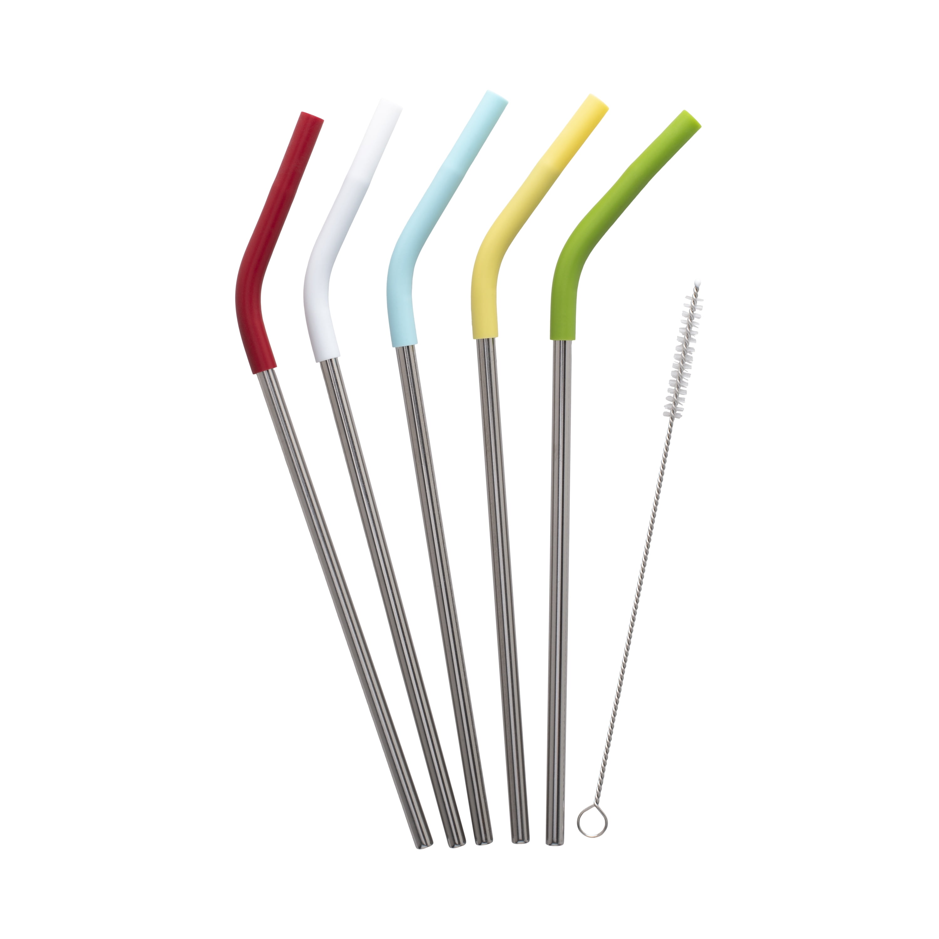 ExcelSteel 020A2 10 PC Reusable Powder Coated Stainless Steel Straws w/ Cleaning Brushes