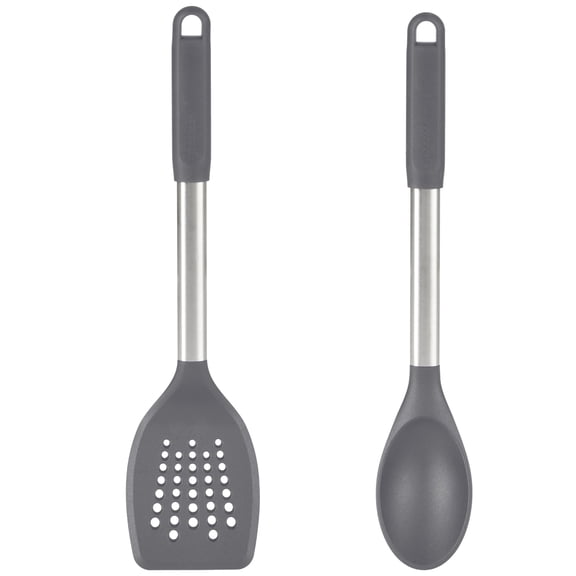 GoodCook Pro 2 Piece Turner & Spoon Set for Kitchen Cooking, Stainless Steel with Nylon Heads