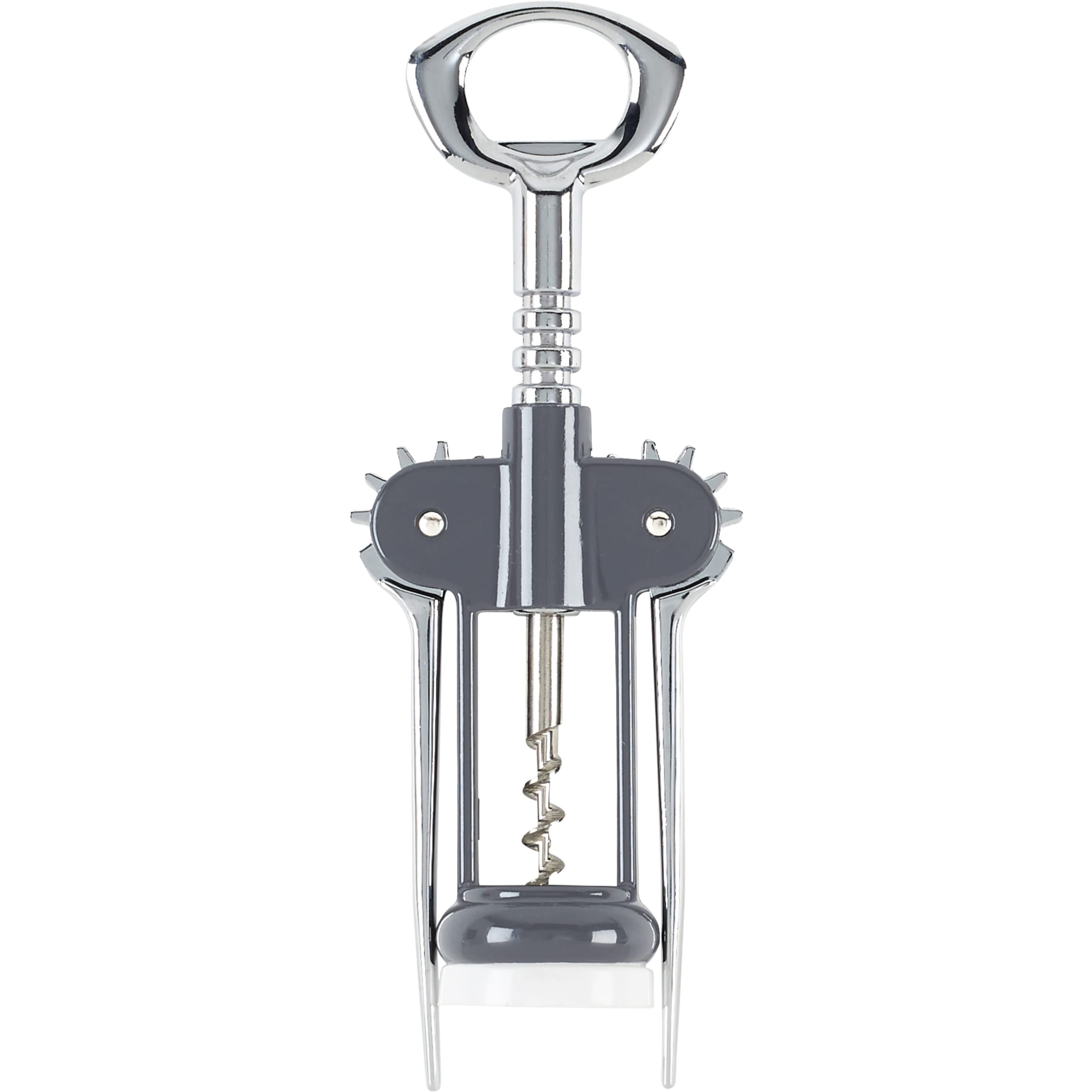 Gray Steel Winged Corkscrew with Built-in Bottle Opener