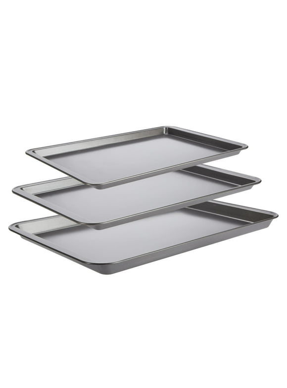 GoodCook PRO Nonstick Steel 3pc Baking Sheet Set , 17" x 11", 15" x 10" and 9" x 13", Gray