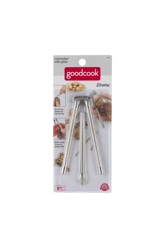 Textured Metal Kitchen Nutcracker With Hinged Handles and Two Picks, 8.7-Inch, Silver