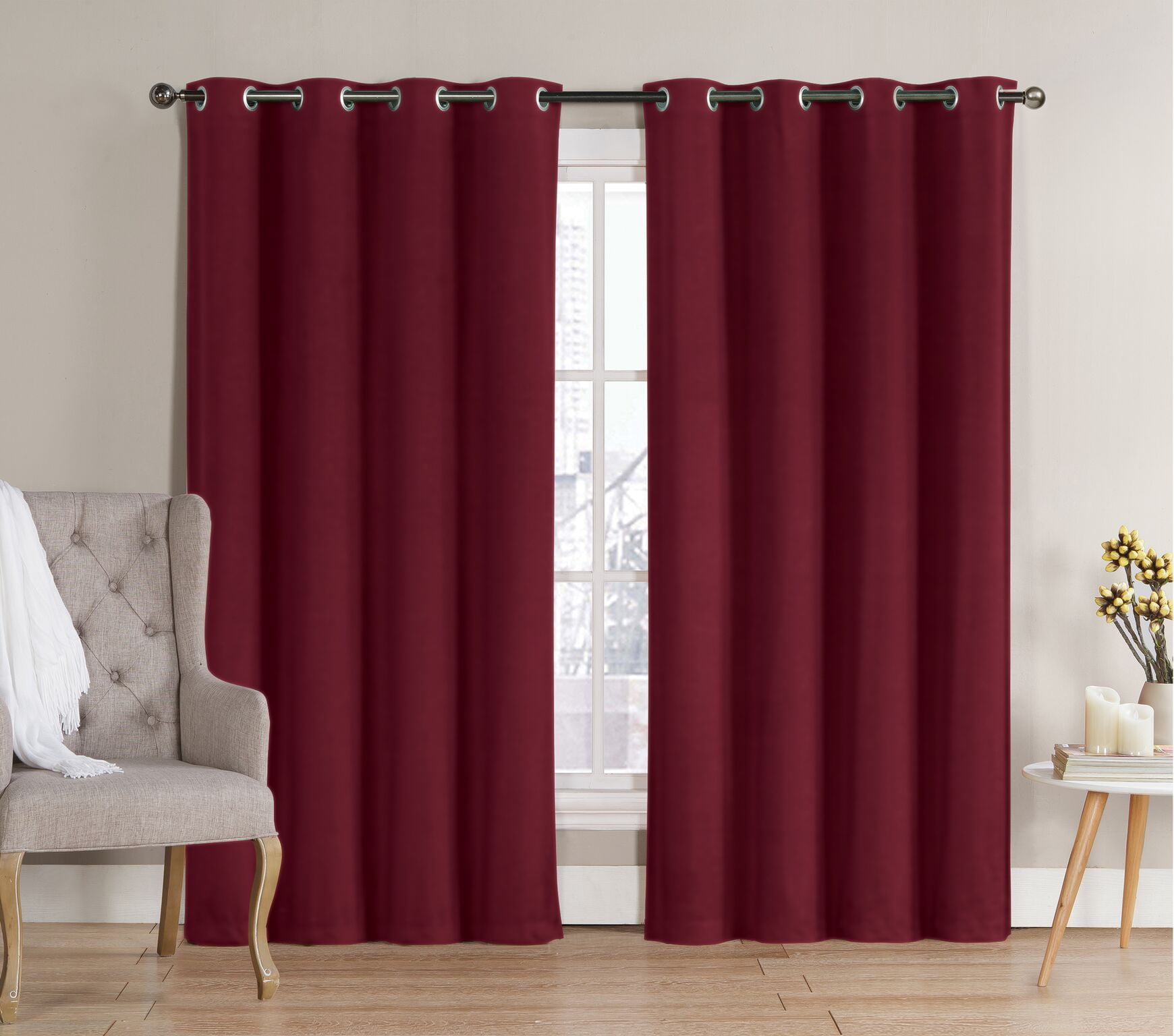 GoodGram Burgundy Grommet Curtains Blackout, 52” x 90” (2 Panels)