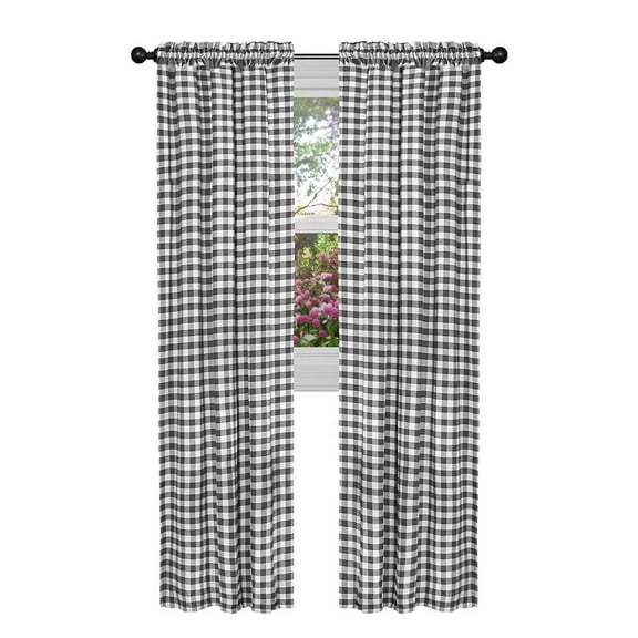 GoodGram Country Farmhouse Black/White Plaid Checkered Rod Pocket Curtains, 42 x 95 (2 Panels)