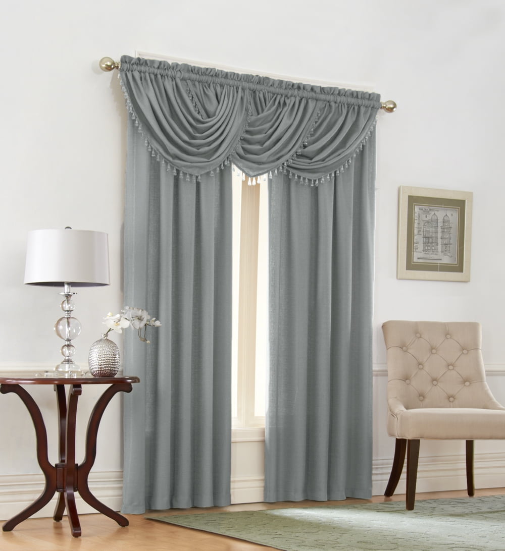 GoodGram Faux Crystal Beaded Waterfall Valances & Rod Pocket Decor Curtains, 54” x 84” (2 Panels)
