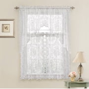 GoodGram Floral Lace Kitchen Curtains, White, 29  x 36  2 Panels