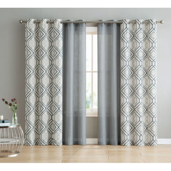 GoodGram Geometric Charcoal/Gray Curtain Set, 38 x 95 (4 Panels)