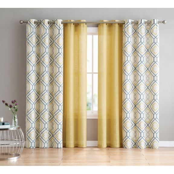 GoodGram Geometric Yellow/Gray Curtain, 38 x 95 in (4 Panels)
