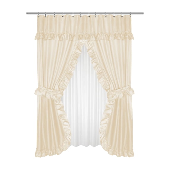 GoodGram Lauren Complete 5 Piece Attached Shower Curtain & Valance Set - Ivory