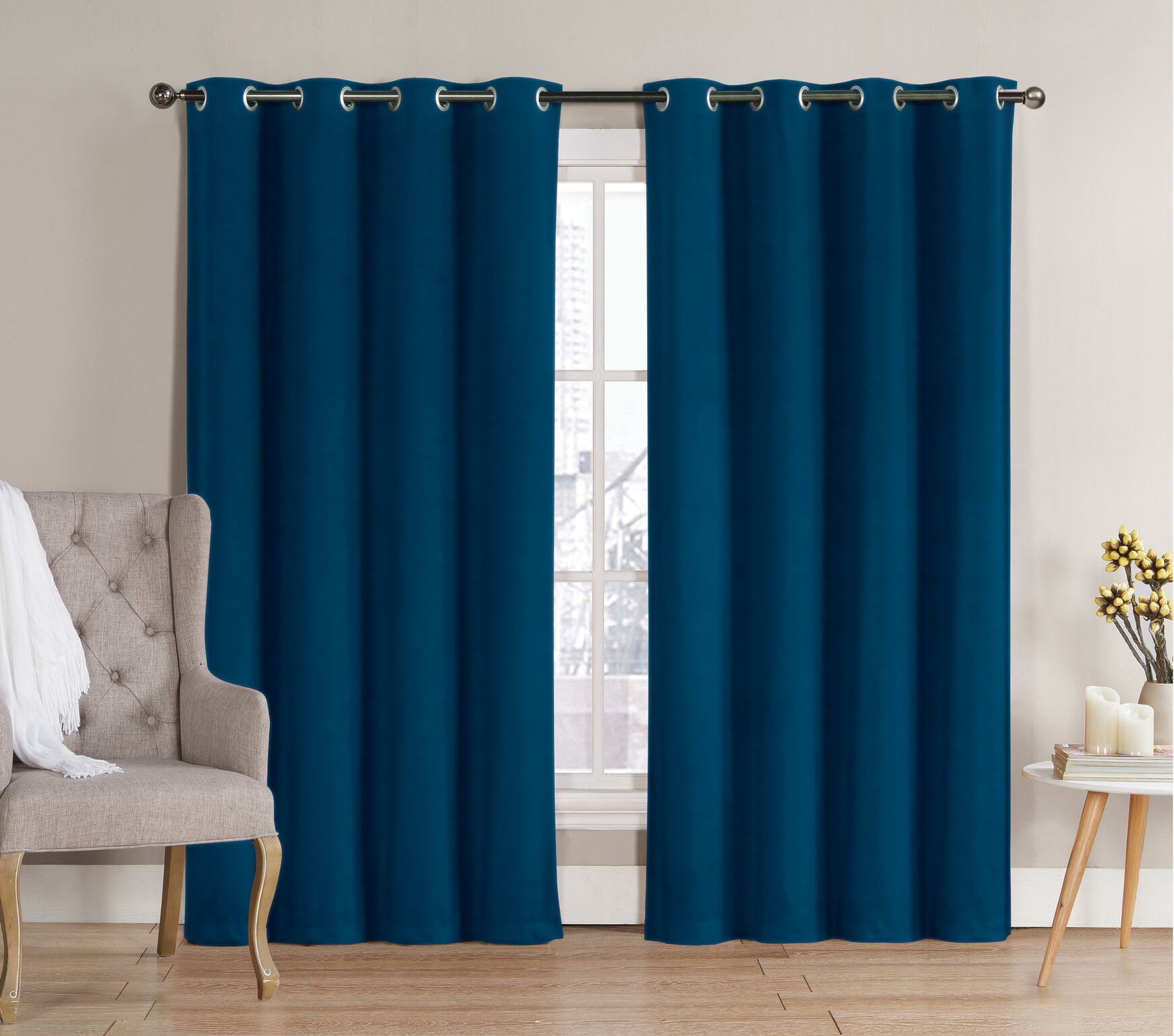 GoodGram Navy Blue Grommet Blackout Curtains, 52” x 84” (2 Panels)