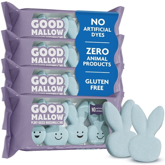 GoodMallow Plant-Based Easter Bunny Marshmallows  4 x 4 Pack Blue  100% Vegan Marshmallows with No Artificial Dyes