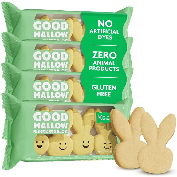 GoodMallow Plant-Based Easter Bunny Marshmallows 4 x 4 Pack Yellow 100% Vegan Marshmallows with No Artificial Dyes