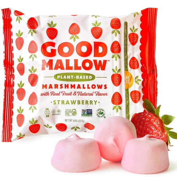 GoodMallow Vegan Marshmallows - GGA1 Large Kosher Gluten Free Dairy Free Healthy Marshmallows - 8 Oz. Natural Gelatin Free for Hot Chocolate, Smores, Baking - Nothing Artificial - Pink Strawberry