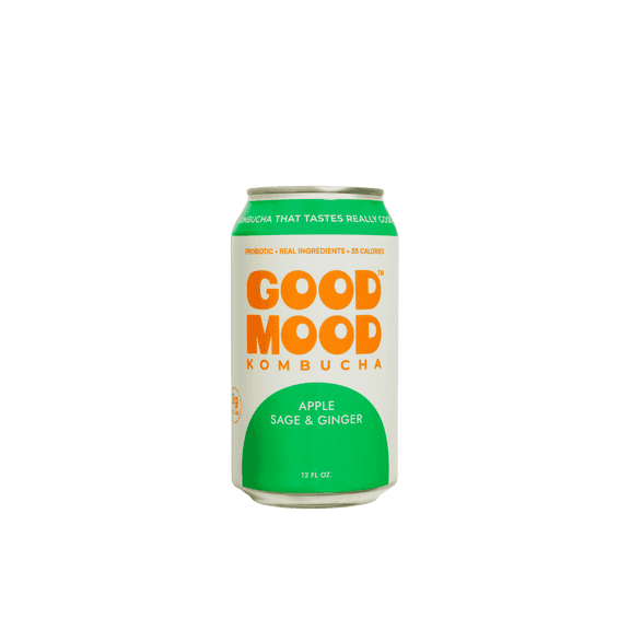 GoodMood Kombucha, Apple Sage & Ginger, Low Sugar & Gluten-Free, 12 Pack, 12 fl oz Cans