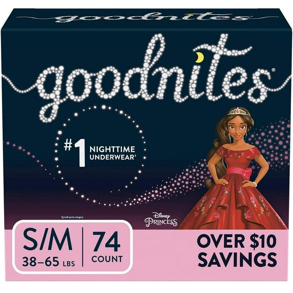 GoodNites 74 Count Bedtime Underwear for Girls, Small / Medium (38-65 Pounds)