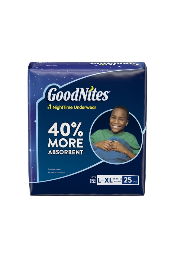 Bedtime Bedwetting Underwear for Boys, Size L/XL, 25 Count