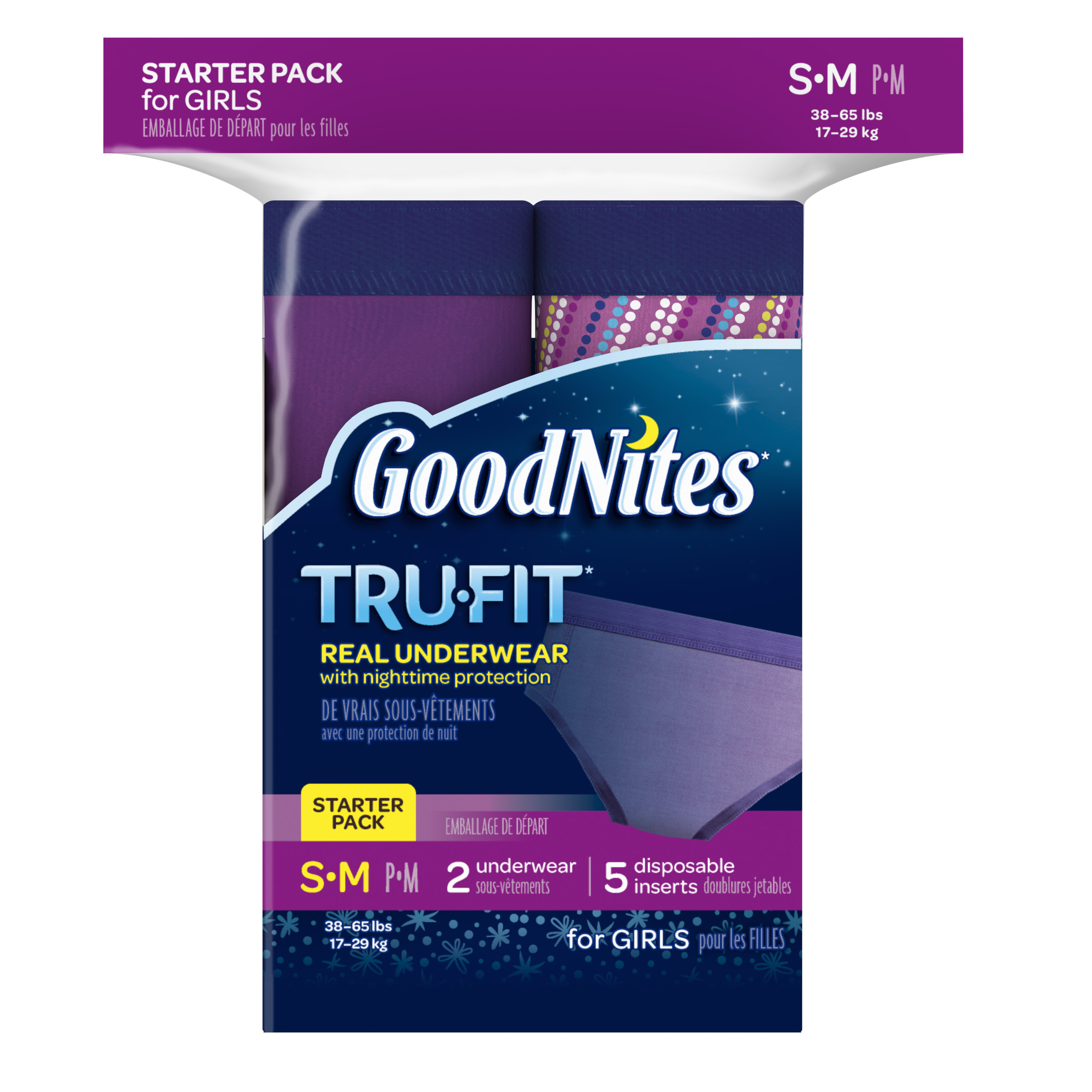 GoodNites Tru-Fit Bedwetting Underwear with Nighttime Protection Starter Pack for Girls, S/M, 7ct - image 1 of 6