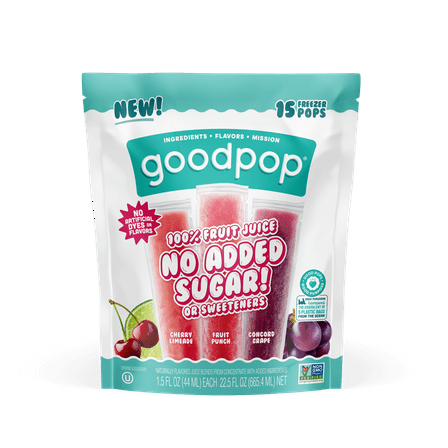GoodPop 100% Fruit Juice Pops No Sugar Added Non-GMO 15ct