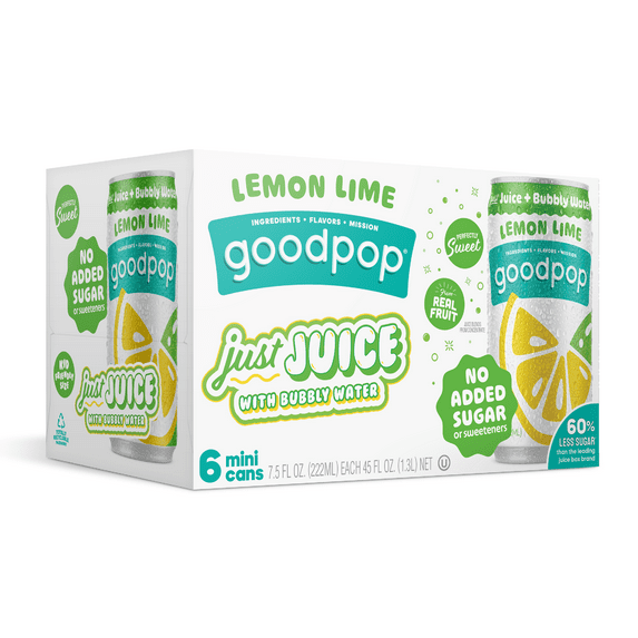GoodPop Just Juice + Bubbly Water Mini Cans Lemon Lime 7.5 fl oz 6 pk
