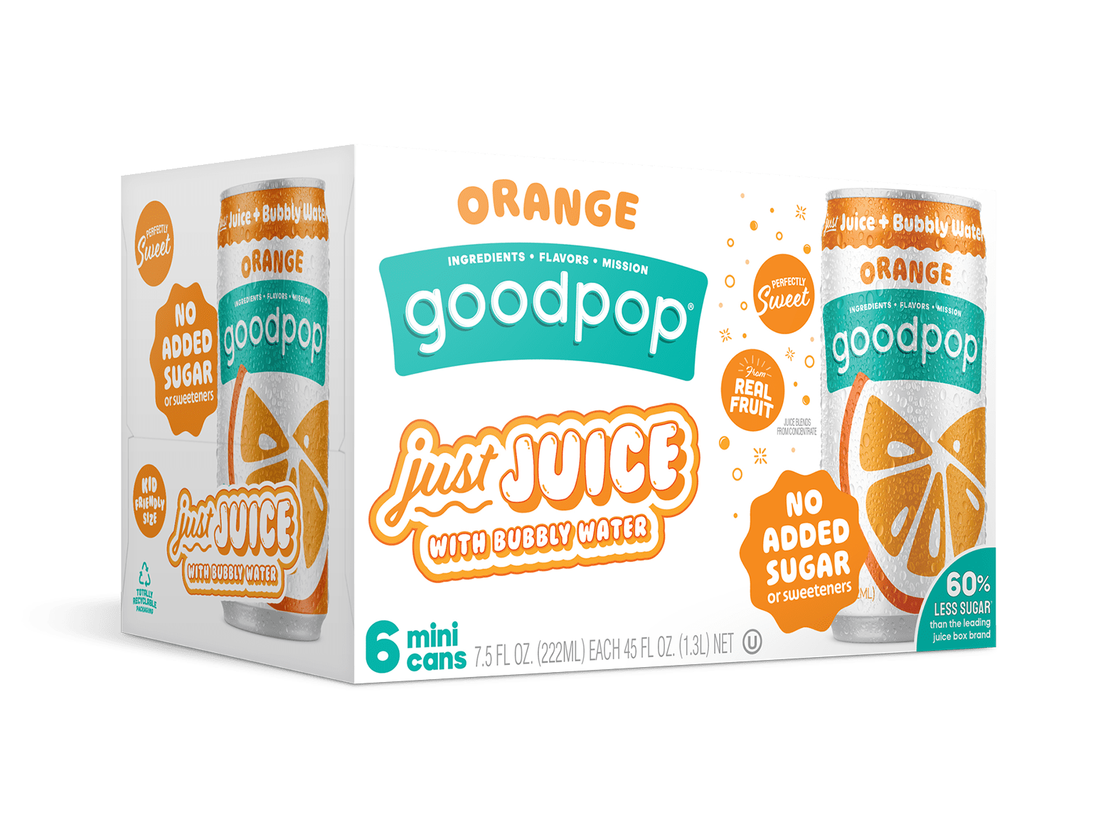 GoodPop Just Juice + Bubbly Water Mini Cans Orange 7.5 fl oz 6 Pk