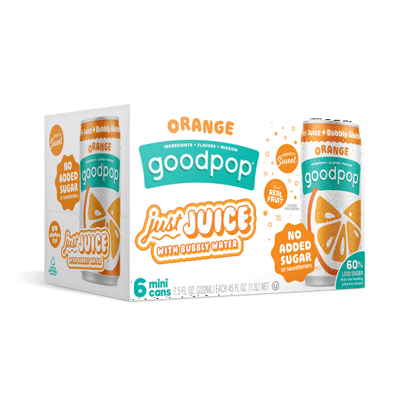 GoodPop Just Juice + Bubbly Water Mini Cans Orange 7.5 fl oz 6 Pk