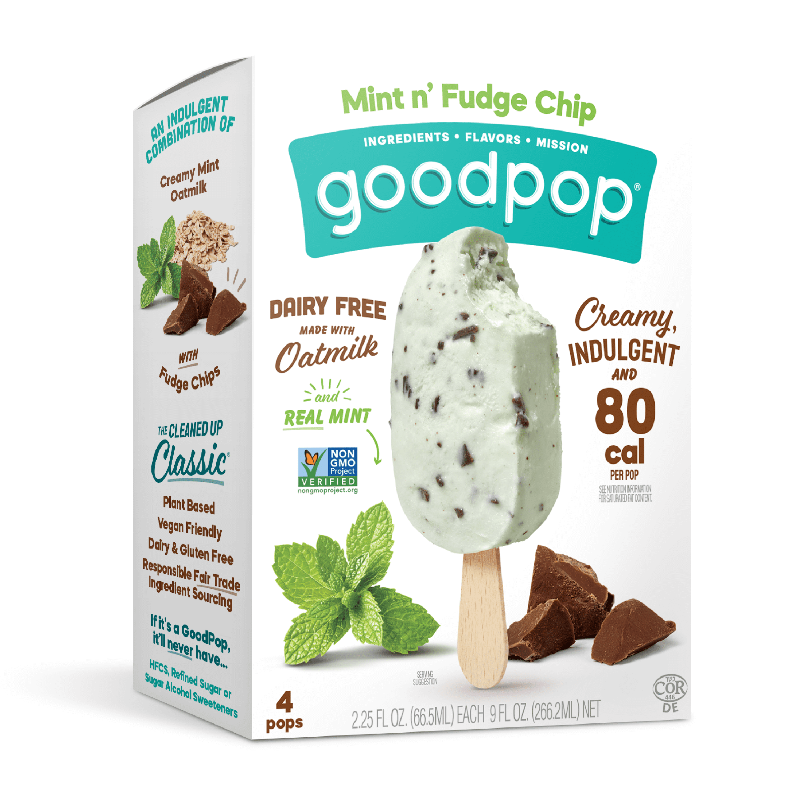 GoodPop Mint n' Fudge Chip Dairy-Free Smooth Oat Milk Frozen Dessert Bars, 4 Pack