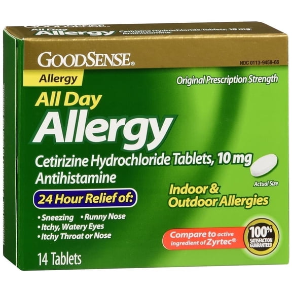 GS Cetirizine 10mg All Day Allergy Tabs, 24Hr Antihistamine, 14 Ct